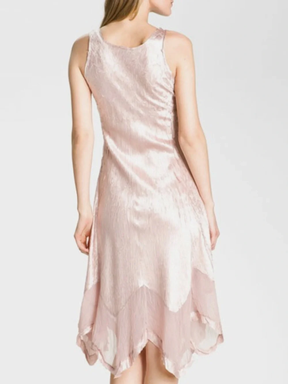 Komarov Embellished Empire Waist Crinkle Satin Dress Blush Pink Size Medium